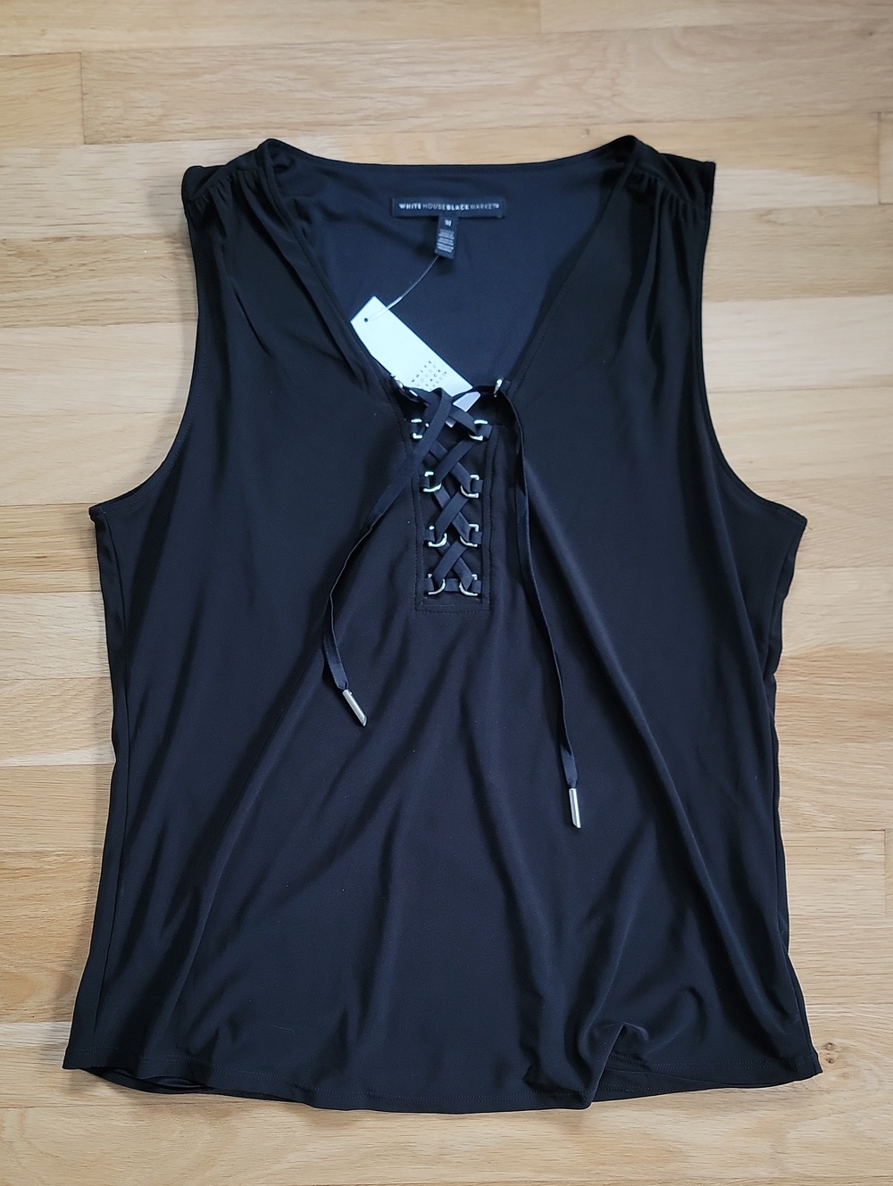 White House Black Market Black Lace-Up V-Neck Tank - NWT!